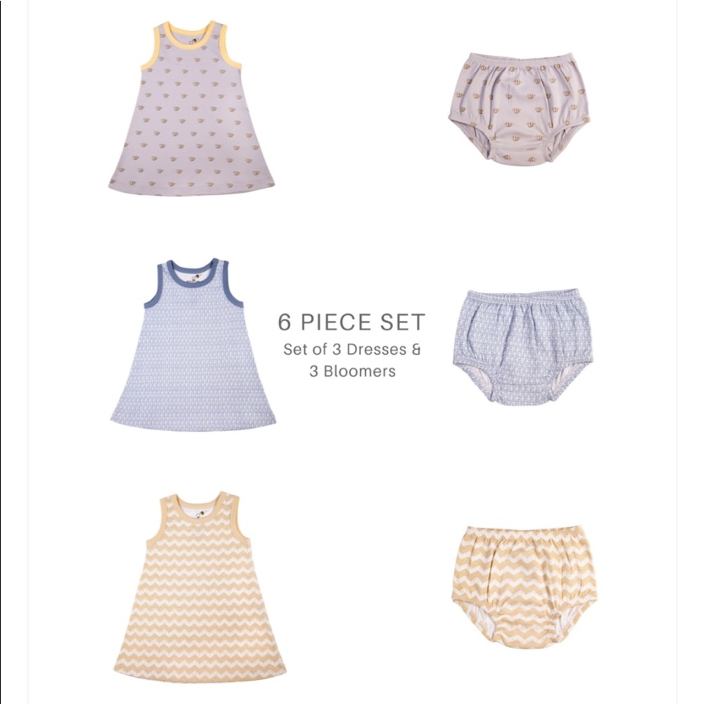SET OF BABY ORGANIC DRESSES W/BLOOMERS (6-PC SET)
